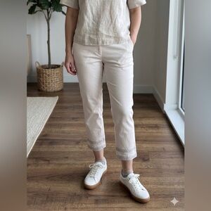 WHITE HOUSE BLACK MARKET Ivory Embroidered Cropped Straight Pants women